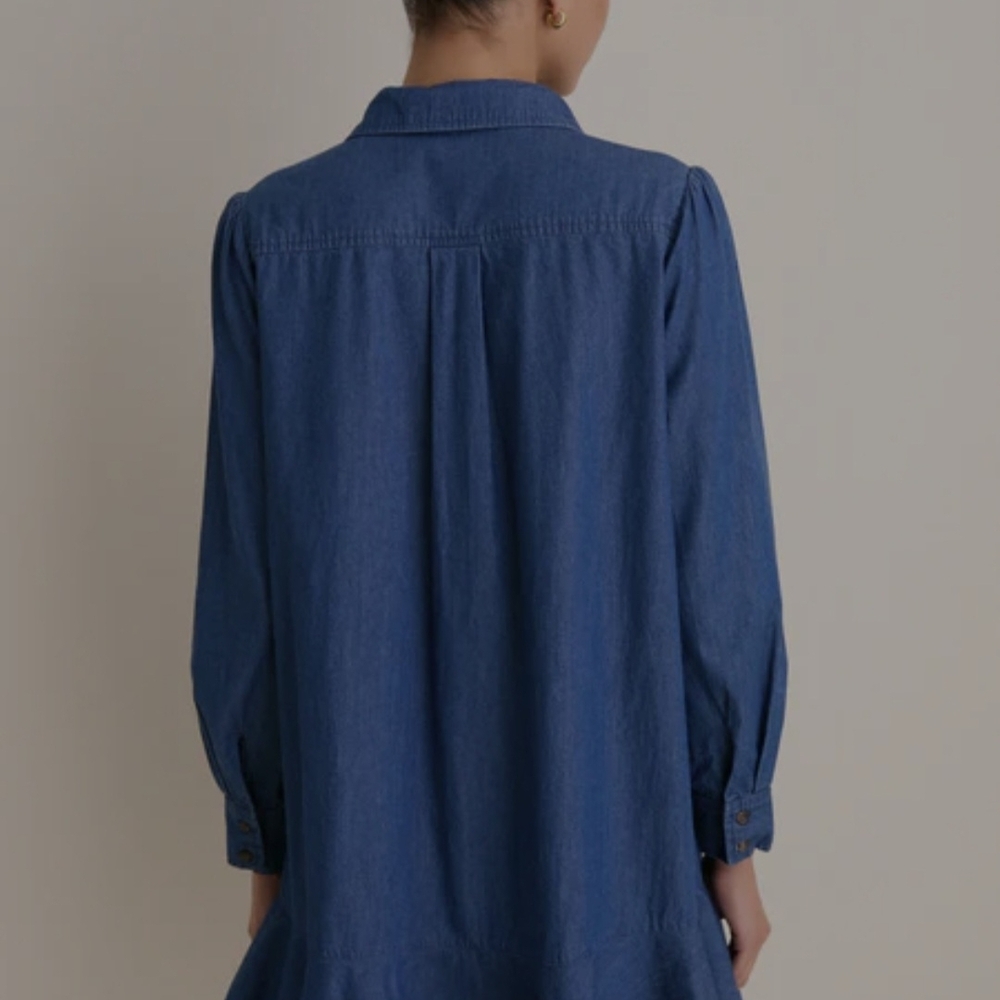 Tuckernuck Chambray Blue Shirt Dress with Ruffle Hem - Picture 11 of 12
